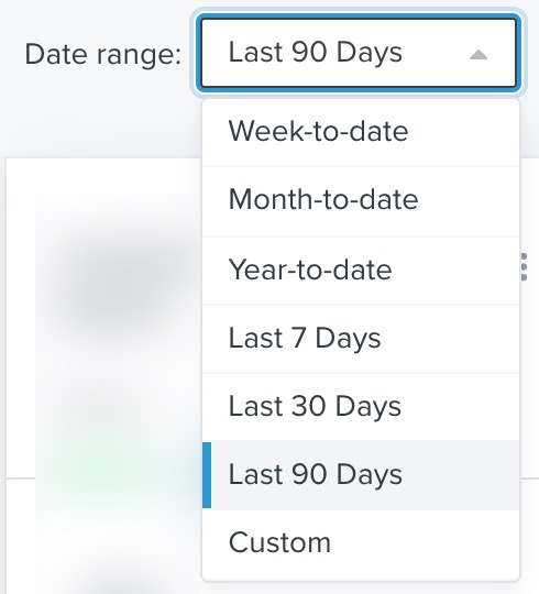 Il menu a tendina dell'intervallo di date si apre per mostrare le opzioni di scelta dell'intervallo di date da selezionare.