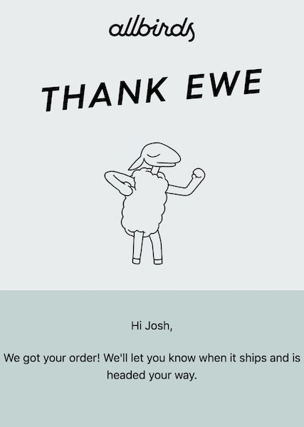 Example of a thank you email thanking the customer and letting them know that they will receive shipment updates