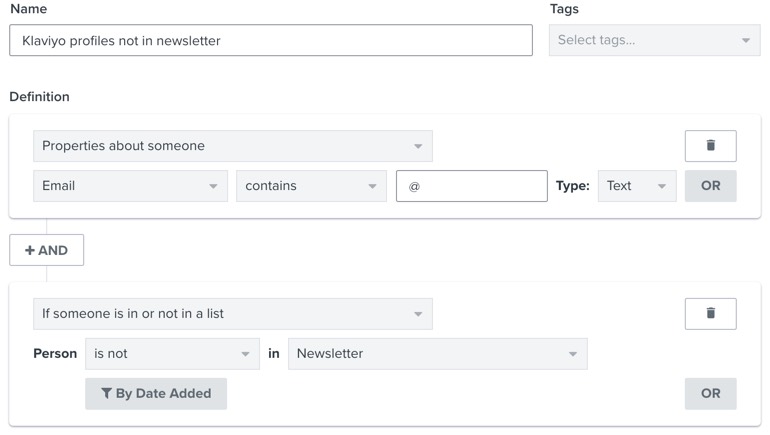 Segmento de perfiles que no están en la lista del boletín de noticias