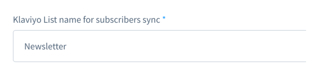 Nome della lista di Klaviyo per l'impostazione della sincronizzazione degli abbonati con la Newsletter nella casella
