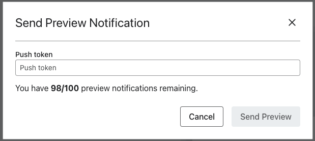 Modal para enviar uma visualização de uma notificação push