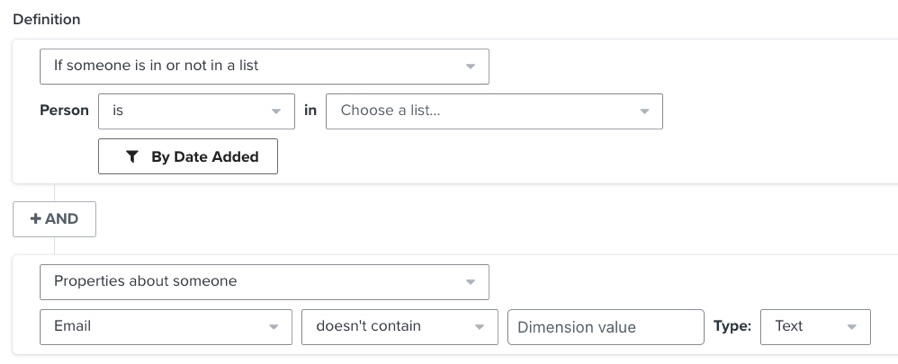 Segment of profiles in the main mailing list that are not using the low performing domain