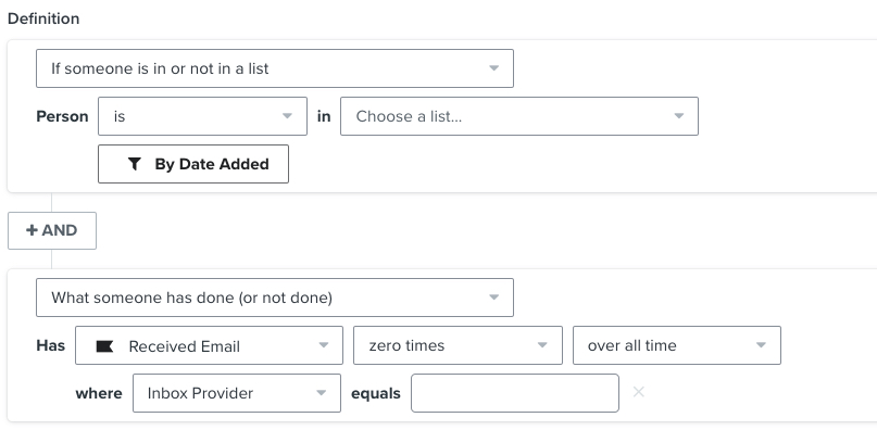 Segment of customers on list excluding those from low performing inbox