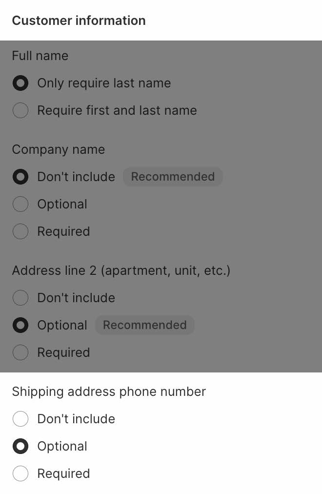 Making the shipping address phone number field optional