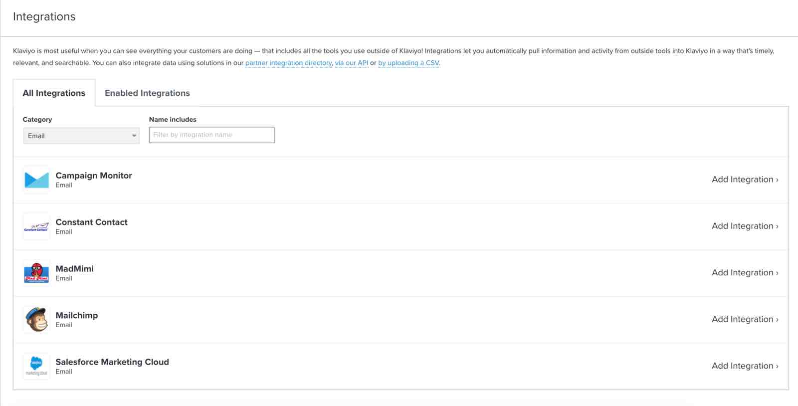 Klaviyo's ESP integrations