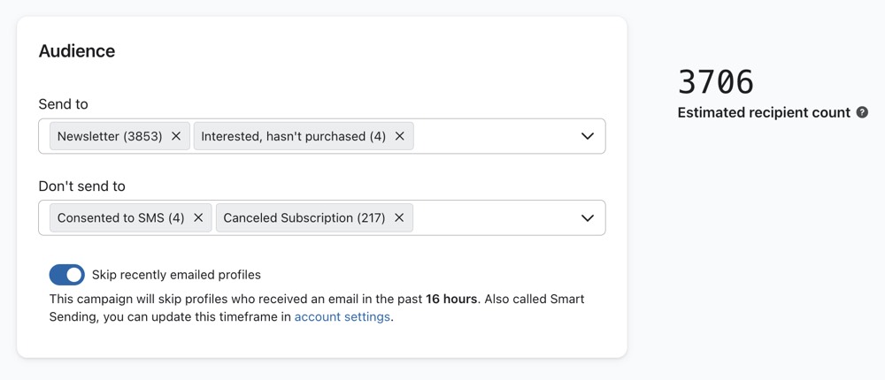 Adding and excluding lists and segments for a campaign