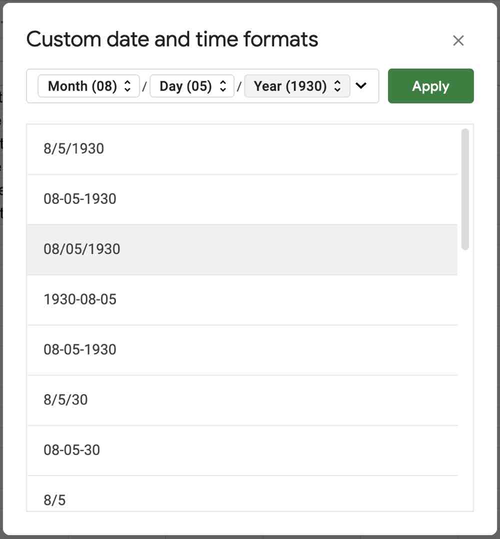 Un formato de fecha/hora personalizado