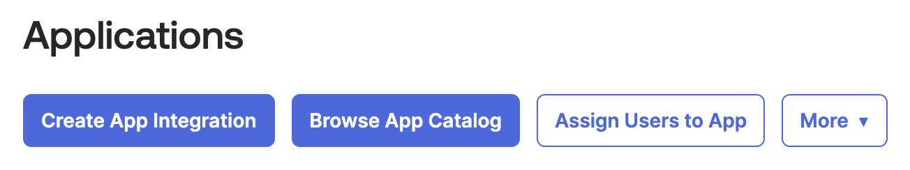 Applications page in Okta, where you can create app integration