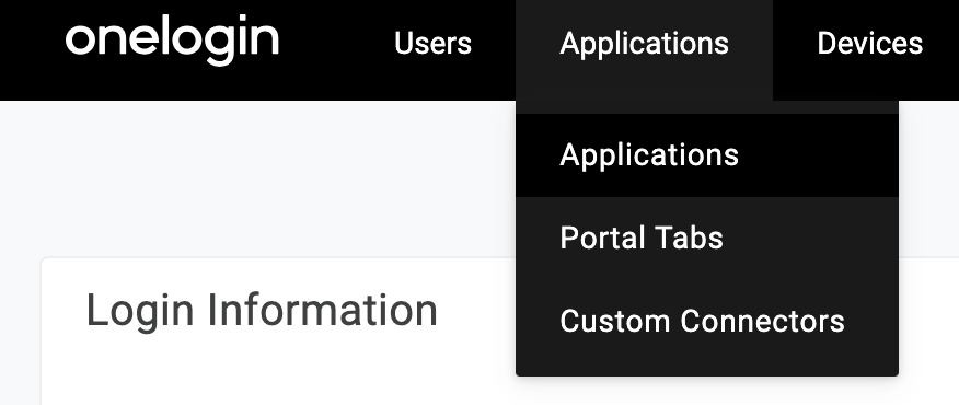 Applications dropdown when the subitem Applications is highlighted