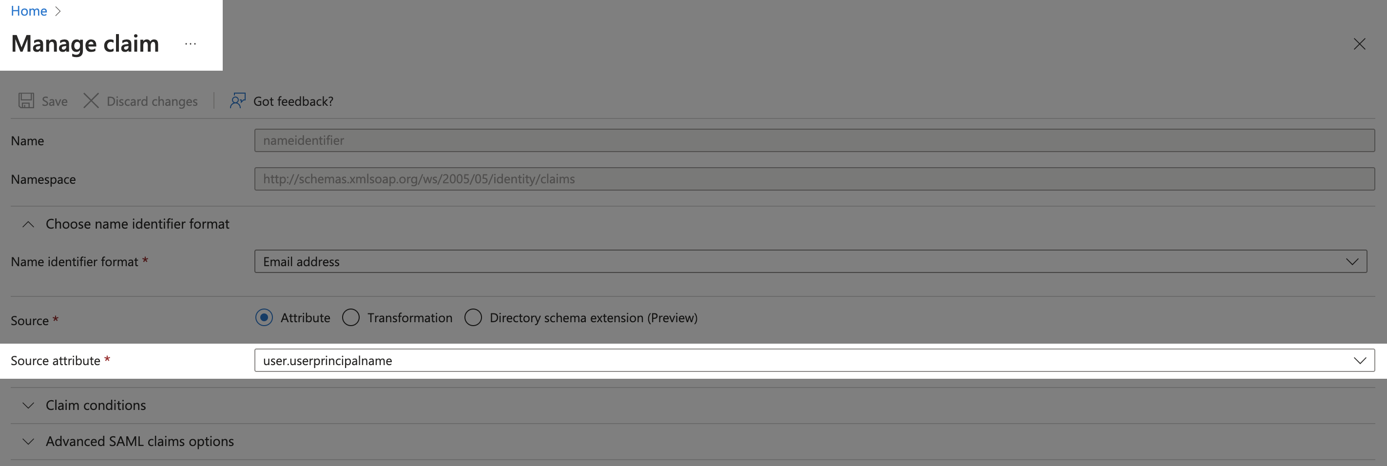 Source attribute field for the unique user identifier