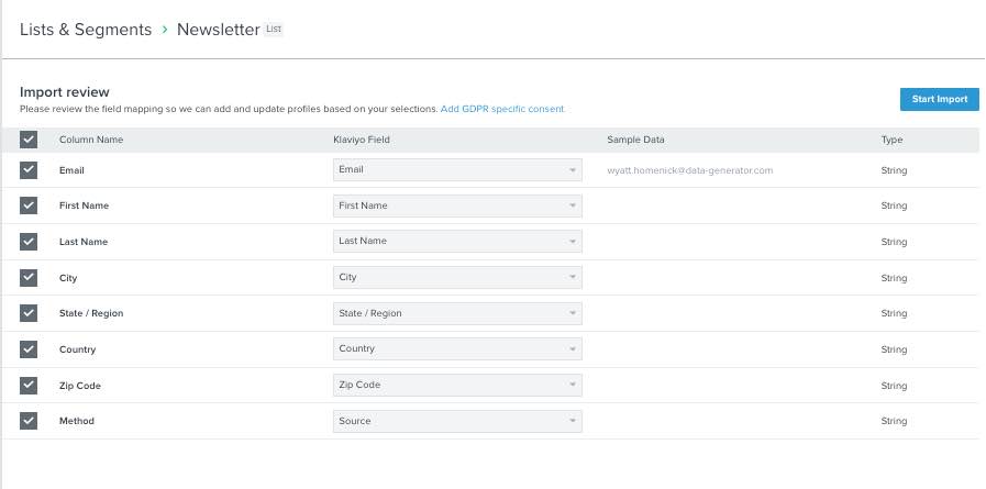 List import page with unmapped field highlighted in red