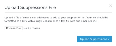 Upload Suppressions File popup in Klaviyo