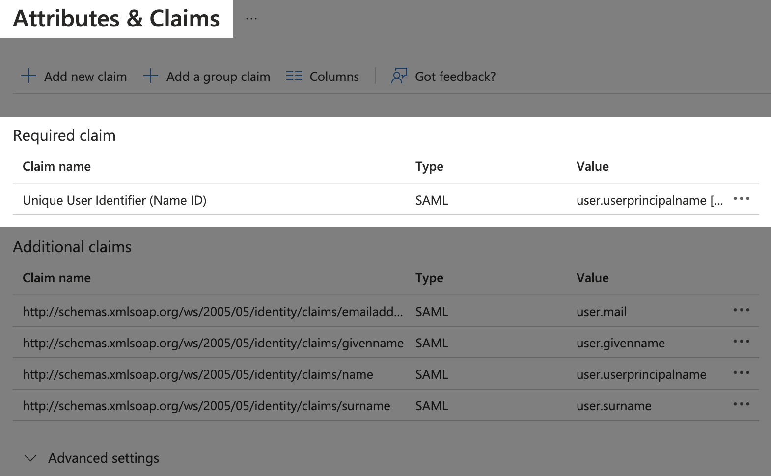 Manage claim modal where the Unique User Identifier row is highlighted