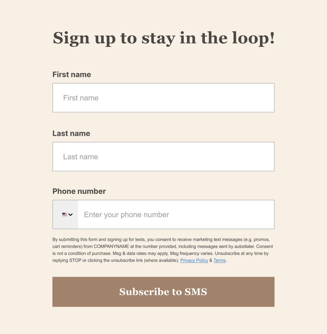 Example of a subscribe page created for SMS