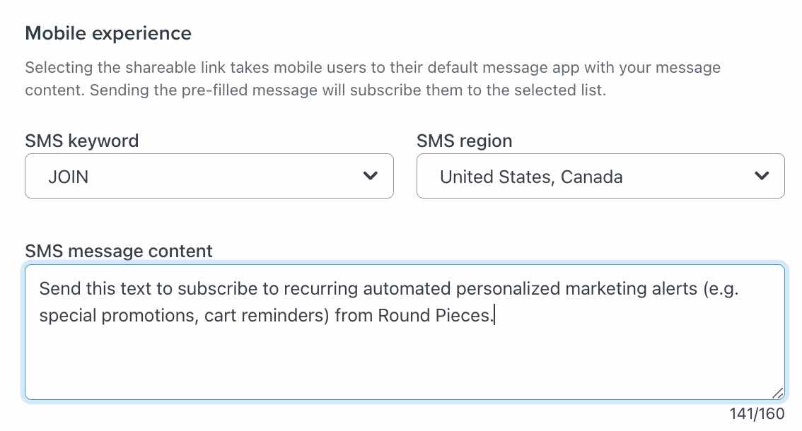 Section to pick your keyword and countries for your subscribe link's mobile experience