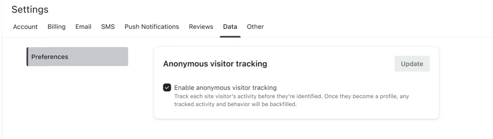 Activation de l’option de tracking des profils anonymes dans les paramètres