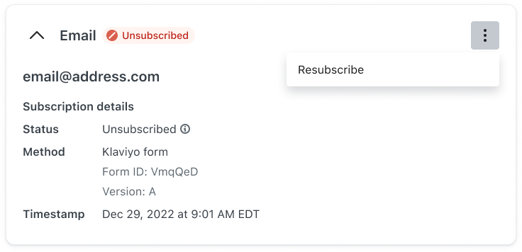 Resubscribe option for an unsubscribed profile