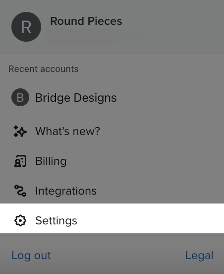 pening the account menu by clicking the organization name