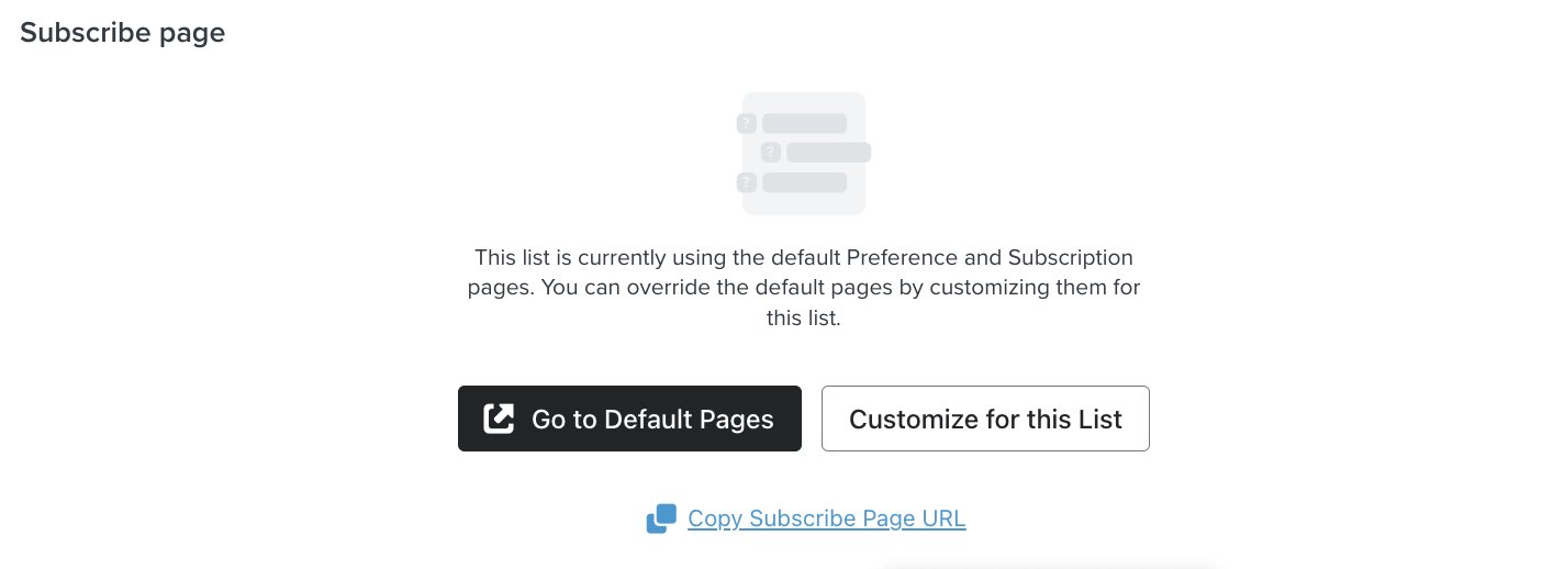 The subscribe page tile found in the signup forms tab for a particular list.