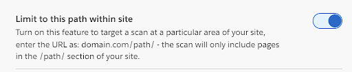 Na página Scanning Settings (Configurações de varredura), a opção de alternar para varrer apenas as páginas em uma área do site