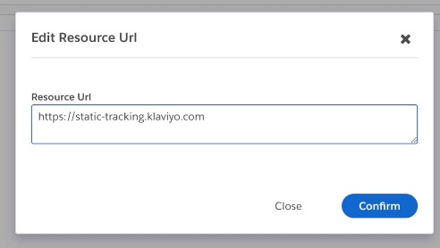 Una visualizzazione modale del suo URL di risorse con un pulsante di conferma in basso a destra.