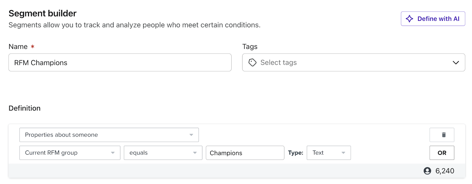 Segmeny using the current RFM group property