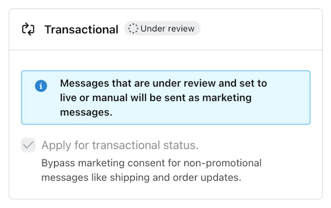 Email while waiting to be reviewed for transactional status