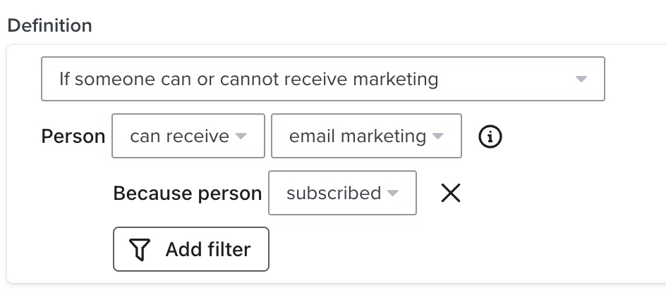 New segment condition to identify profiles that are subscribed and not suppressed