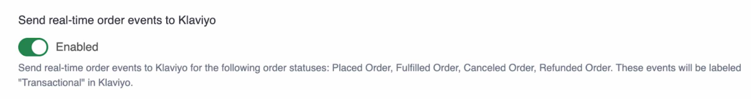 Transactional events toggle on in Klaviyo plugin settings in PrestaShop