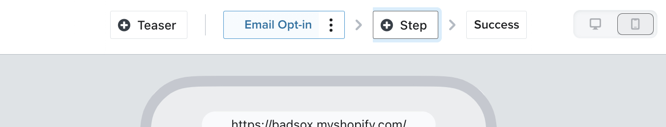 The + Step button selected from the top menu bar in the form builder.