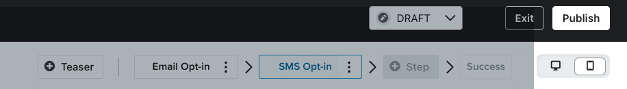 O seletor de visualização destacado no canto superior direito do construtor de formulários com o ícone de celular selecionado.