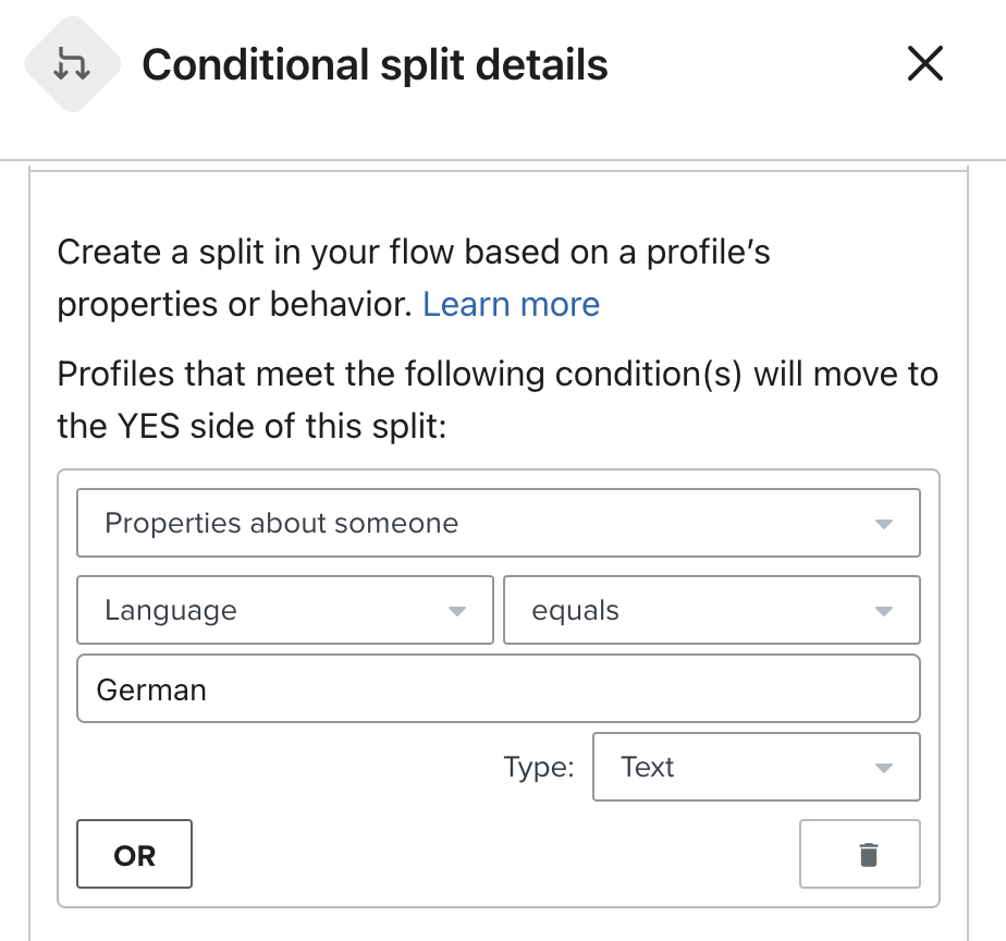 Fractionnement conditionnel pour envoyer les personnes germanophones vers un chemin de flux différent