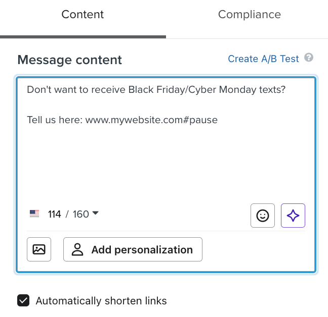  Example of message that links to your form