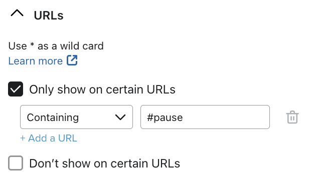 Form targeting settings to show the form on an anchor link