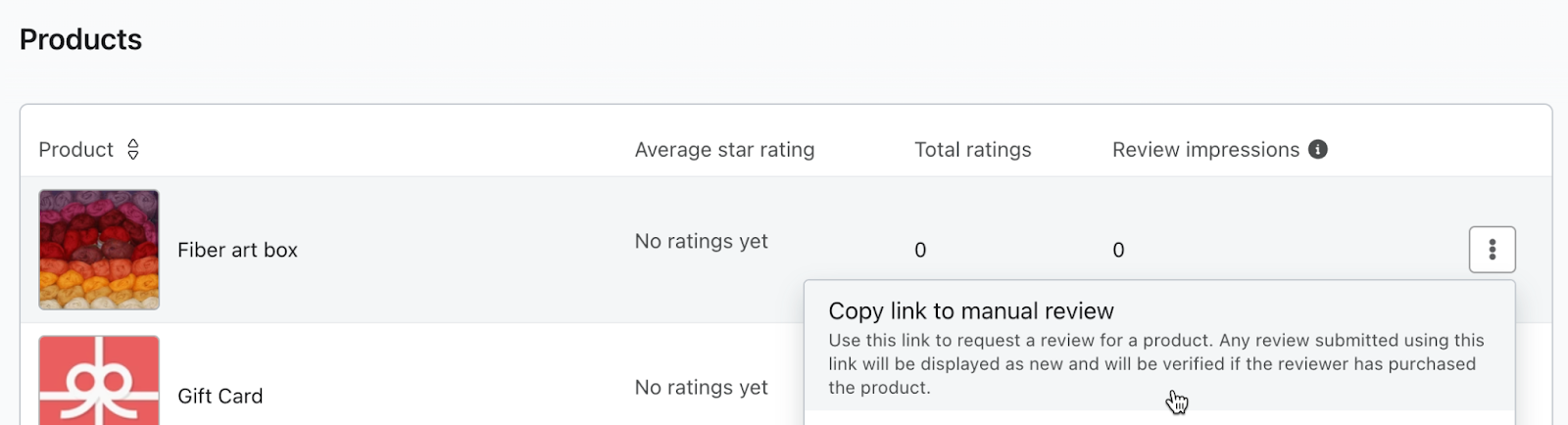 Opzione per copiare un link per lasciare una recensione manuale