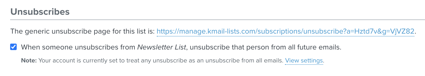 Global unsubscriber for the list settings