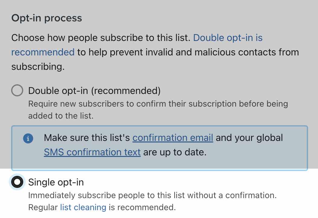 Paramètres d’opt-in simple