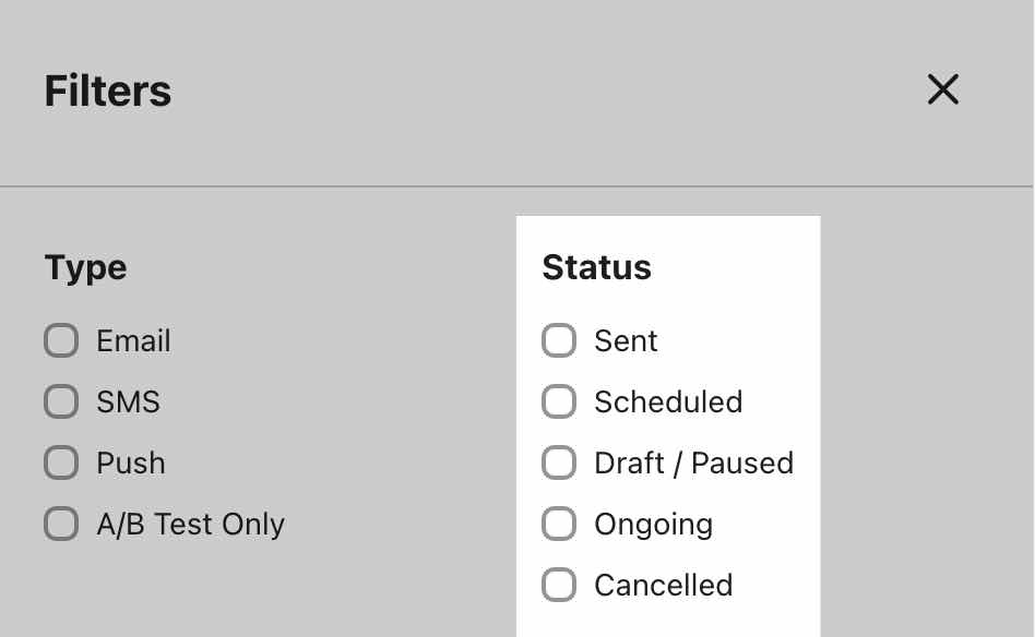 Filter campaigns by status