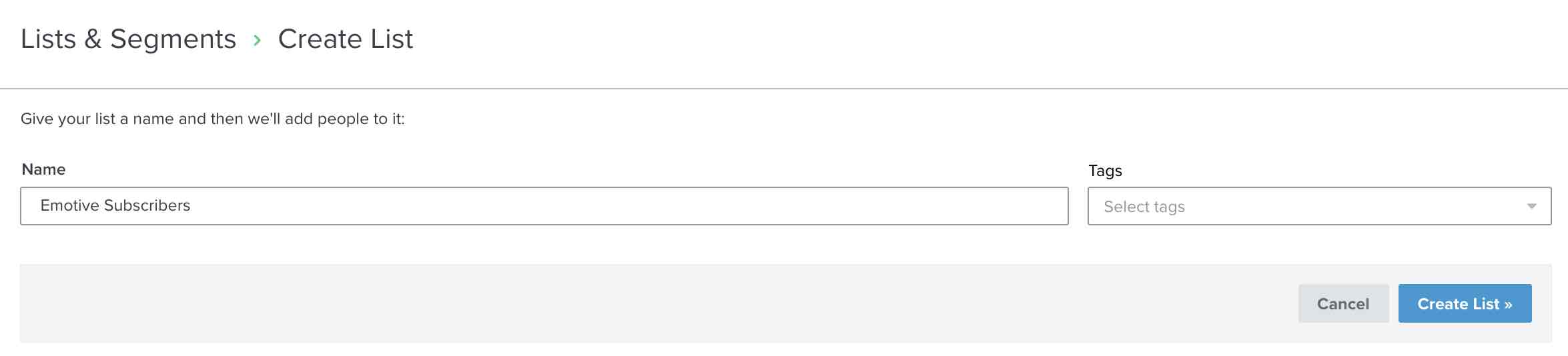 Create list in Klaviyo with name Emotive subscribers