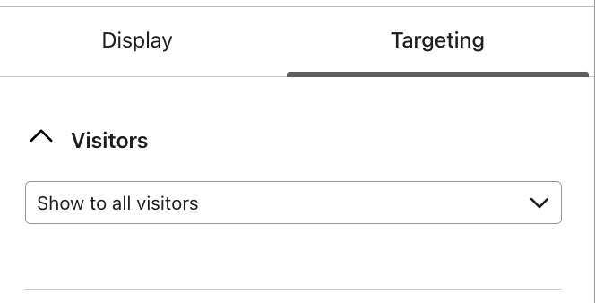 The Targeting menu open in the form editor with Show to all visitors selected under Visitors.