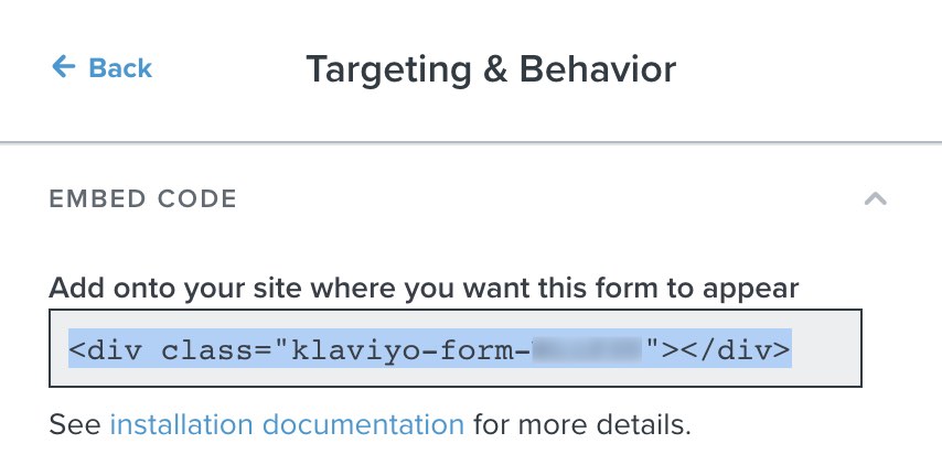 Section Targeting & Behavior avec le code d’intégration à copier-coller sur votre site.