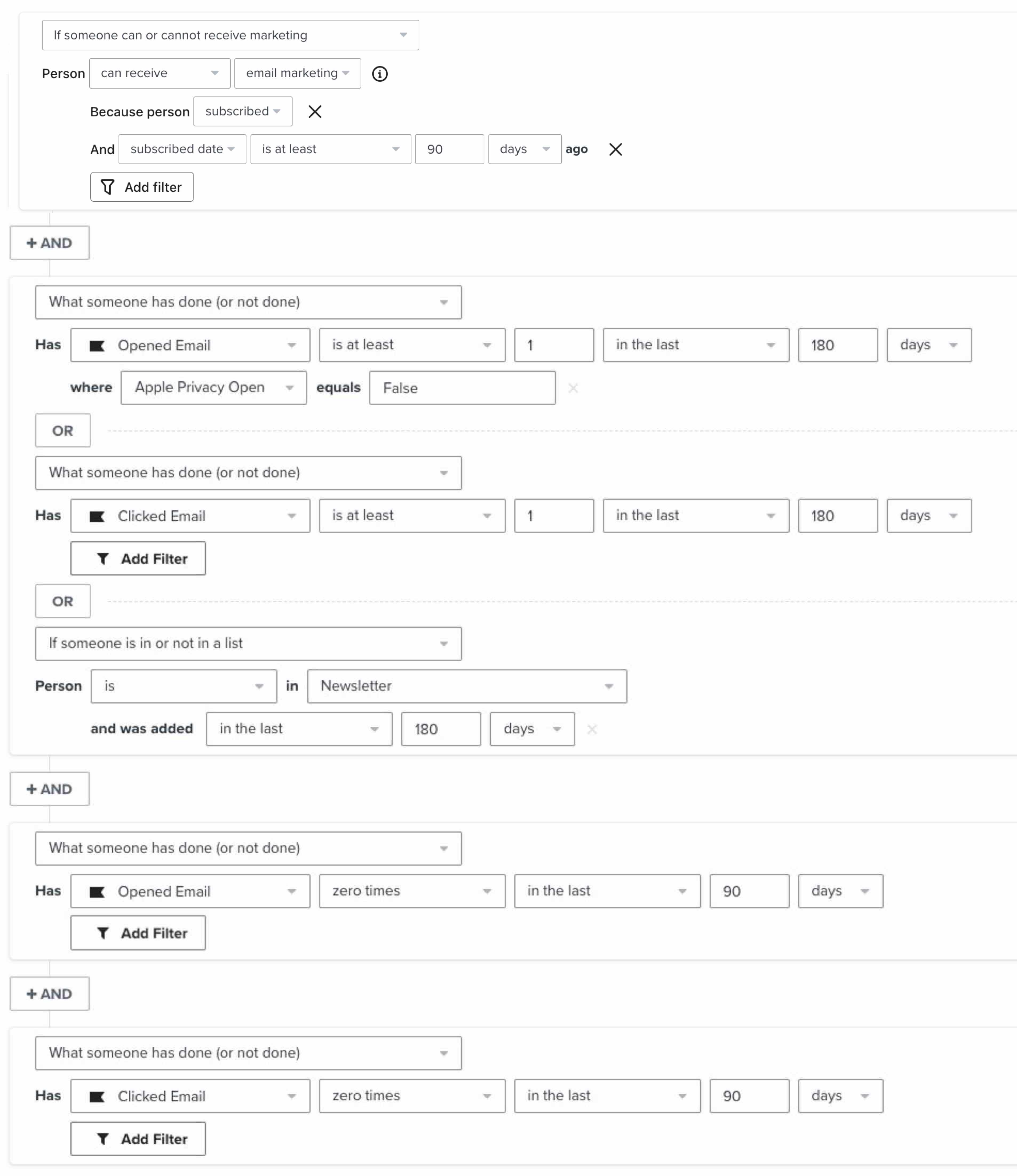 The track C segment definition for a brand that sends 3 times a week