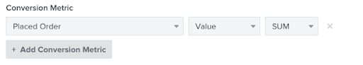 Inside a Flow Performance Flow Report showing the ability to add additional Conversion Metrics like Placed Order