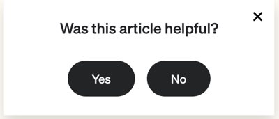 Un modale di feedback che chiede se l'articolo è stato utile.