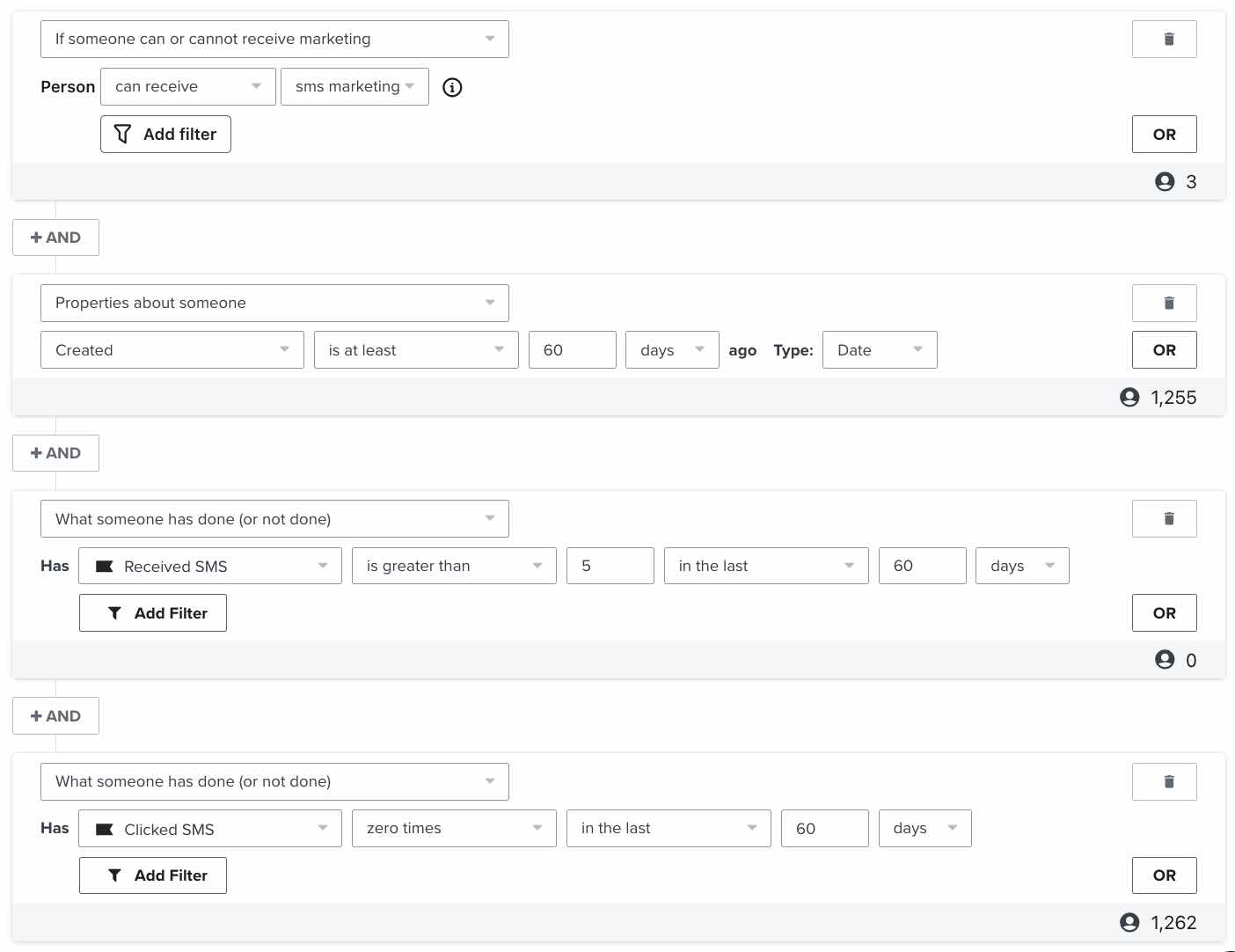 List cleaning segment for SMS