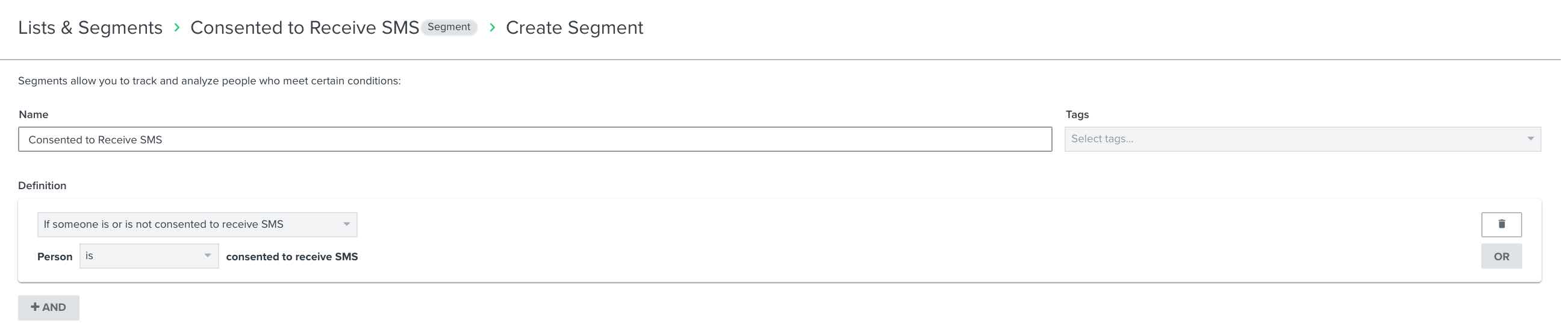 Segment of SMS subscribers