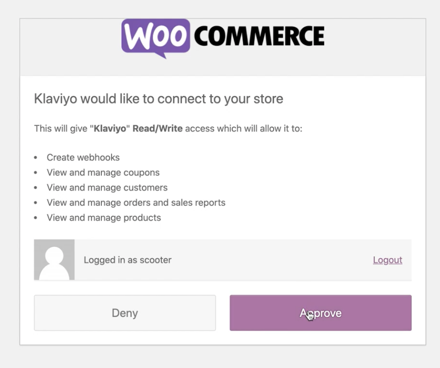 Approbation de l’accès à WooCommerce