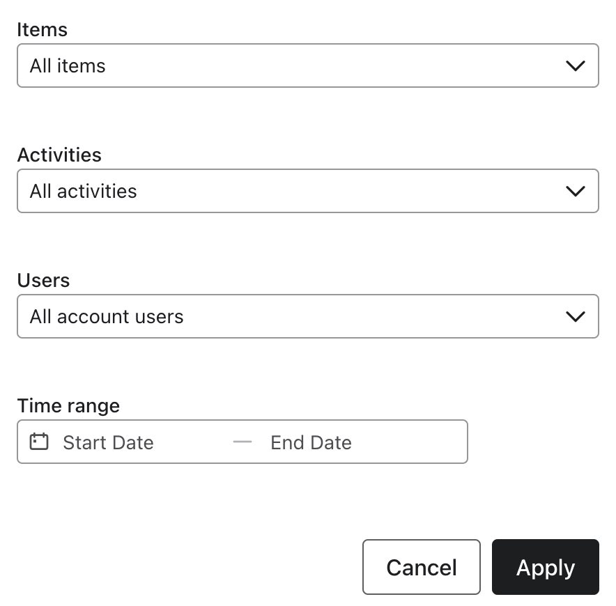 Filter options for the flow's changelog.