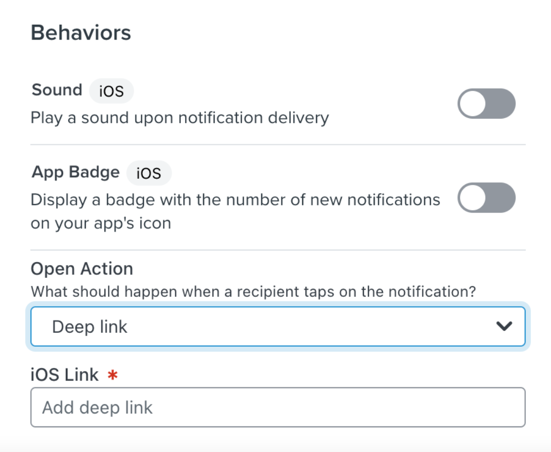 Option to send a deep link in a push notification