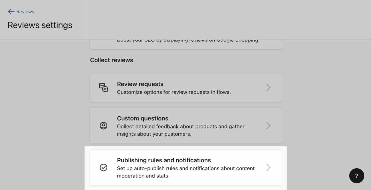 Publishing rules and notifications settings